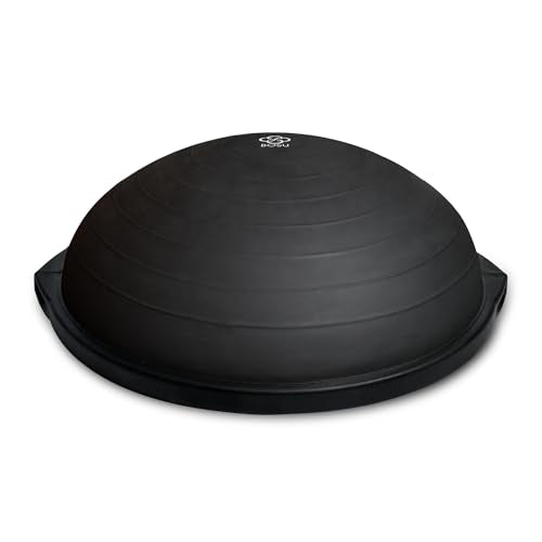 Bosu Balance Ball Exercise Trainer, Home Gym Equipment w/Guided Workouts & Pump, 26" Inflatable Fitness Platform for Strength Training, Standing, Balancing, and Core Workout - color: Matte Black