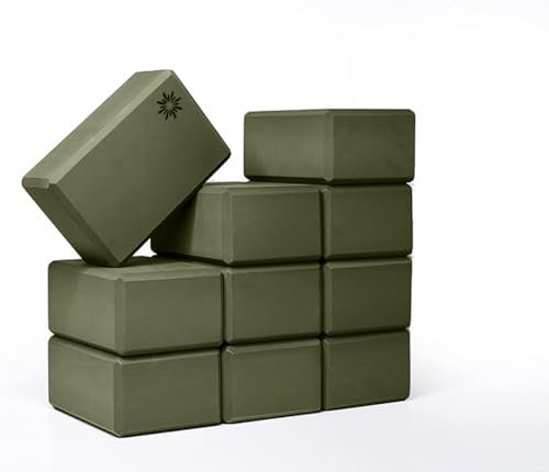 Bulk 4in Foam Yoga Blocks, 10 Pack | Workout Block for Stretching, Pilates, and Workout, Firm and Supportive Exercise Blocks for Home, Schools, and Studios - color: Olive