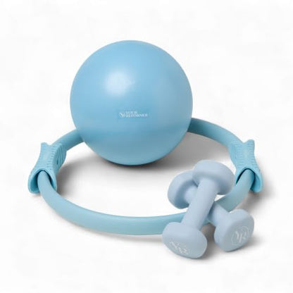 Pilates Prop Kit, Ring, Ball & 2.2 lb Dumbbell Set - color: Sky Blue