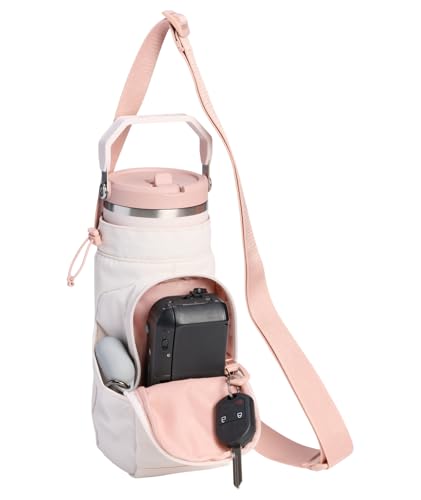 STANLEY Vitalize Carry-All Bag | Bottle Holder with Drawstring Cinch | Adjustable Shoulder Strap | Zippered Valuables Pocket | Durable Recycled Fabric | Rose Quartz - color: Rose Quartz, size: Carry-All