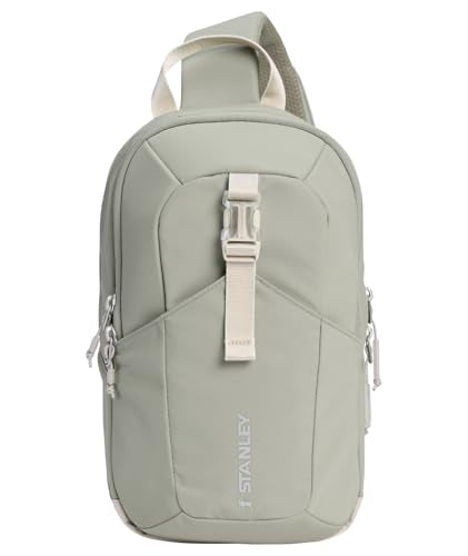 STANLEY Vitalize Crossbody Bag | Hydration Sling with Zippered Drinkware Compartment | Adjustable Strap | Multiple Storage Pockets | Durable Recycled Fabric | Sage Grey - color: Sage Grey, size: Crossbody