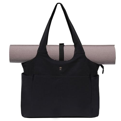 ESVAN Yoga Tote Bag Mat bag Women Shoulder Bags Carryall Tote for Travel Office Workout Gym Nurse Beach - color: Black