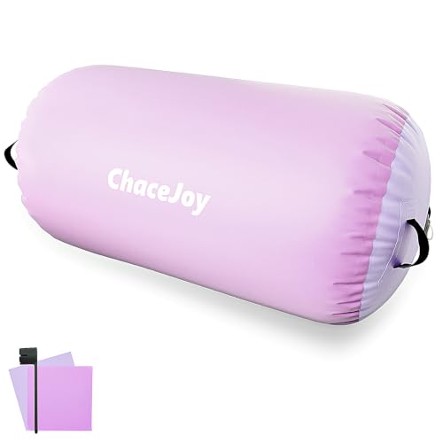 Gymnastics Air Barrel Inflatable Tumbling Roller for Cheerleading and Gymnastics Home Training Perfect for Back Handspring Practice Tumbling Drills Air Roller for Kids and Adults Includes Repair Kit - color: Pink/Purple, size: (L)39.3"x(Diam)23.6"-No pump