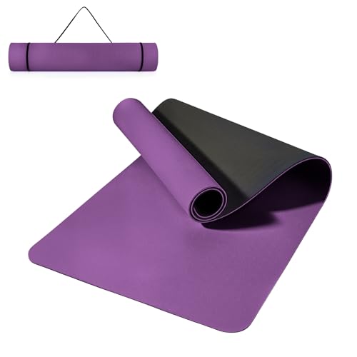 Yoga Mat Non Slip, Pilates Fitness Mats, 72" x 24" Extra Width ＆ Thick, Anti-Tear Exercise Mat with Carrying Strap, Workout Mats for Stretching,Yoga Studio,Gym or Home Workouts - color: Purple, size: 0.32"