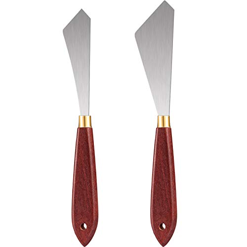 Honoson 2 Pcs Palette Knife Set Spatula Pallet Stainless Steel Wood Handle | Mixing Scraper Oil Painting Accessories,Metal Knives Wood Handle, Art Acrylic Draw Color Mixing Supplies, 2 Sizes
