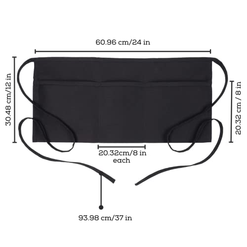 Avalon Kitchen Server Aprons with 3 Pockets – 100% Polyester Waist Apron, 24x12 Inch Half Apron, Waitress Apron for Servers - color: Black, style: Pack of 4