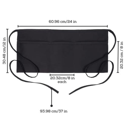 Avalon Kitchen Server Aprons with 3 Pockets – 100% Polyester Waist Apron, 24x12 Inch Half Apron, Waitress Apron for Servers - color: Black, style: Pack of 4