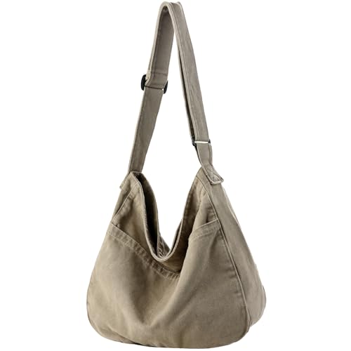 Canvas Tote Bag Casual Hobo Crossbody Shoulder Bag for Women and Men Large Purse Messenger Bag Travel Work - color: 1-light Gray