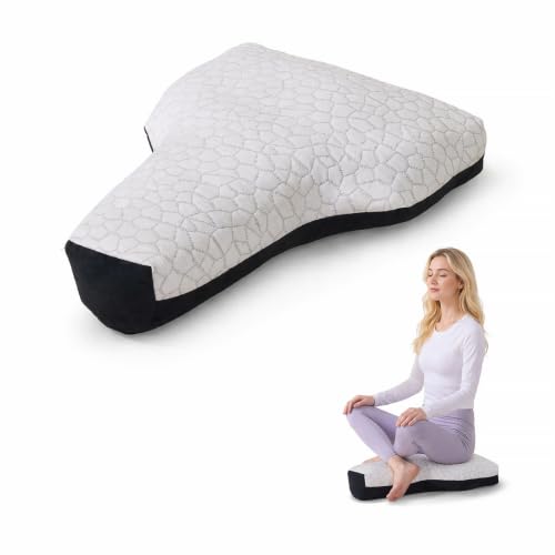 T-Shape Meditation Cushion, Ergonomic Zafu Yoga Floor Pillow with Buckwheat Hull Fill, Removable Washable Cover,for Mindfulness, Yoga, and Deep Relaxation(Black+Grey) - color: Black+grey