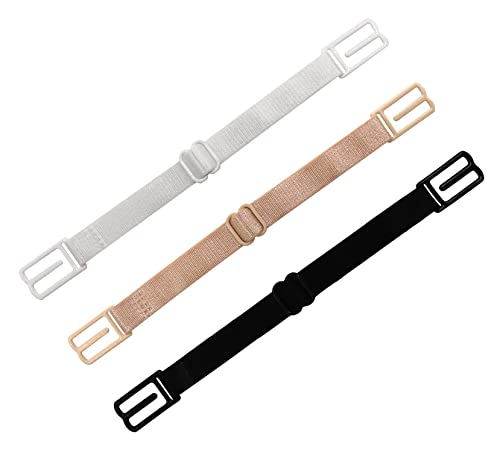 Women's Non-slip Adjustable Elastic Bra Strap Clips Holder-3 Packs - color: Black, White, Skin Color