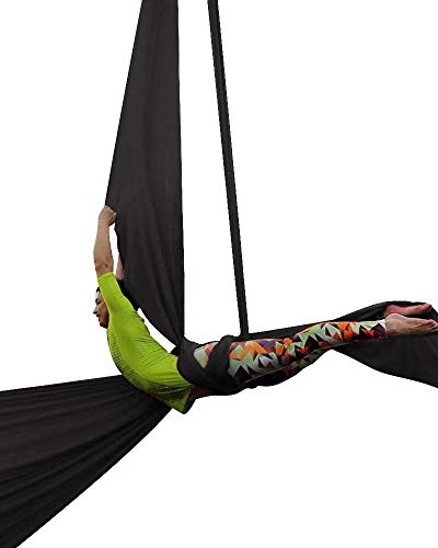 Durable Aerial Silks Starter Kit with 11-Yard Yoga Hammock & Hardware | Aerial Swing for Acrobatic Flying Yoga & All Levels, Aerial Rigging Point up to 14ft, Durable, Safe - color: Black