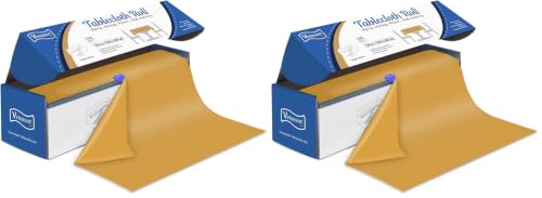 Plastic Table Cover Roll Disposable Tablecloth: 54in X 120ft Table Covers Plastic Table Cover Roll with Easy Slide Cutter Plastic Table Cloths for Parties Disposable-Gold (Pack of 2) - color: Gold, size: 1440" x 54" (Rectangular) (Pack of 2)