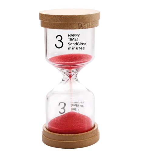 3 Minute Wooden Sand Timer,Red Sand Hourglass for Productivity, Focus, Meditation & Home Décor,3 Min Reloj de Arena Sand Clock for Kitchen, Office, Classroom, Yoga & Games - color: Red, size: 3 Minutes