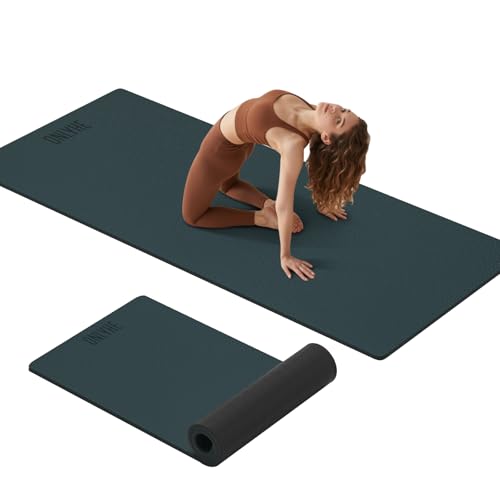 Extra Thick 12mm TPE Exercise Yoga Mat with Strap, 72"L x 24.8"W Non-slip Workout Mat for gymnastics, Pilates, Home, Workout, Gym Floor Fitness - color: Dark green + Black