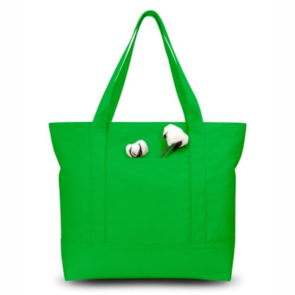 TOPDesign 1-Pack Canvas Tote Bag with an External Pocket, Reusable Grocery Shopping Bag, Top Zipper Closure, Daily Essentials (Lime Green) - color: Lime Green