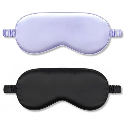 IEKEODI 2 Pack Silk Sleep Masks, Light Blocking Eye Masks, Black & Purple | Silky Soft Feel, Light Blocking Design, Gentle Elastic Fit, Breathable Comfort for Sleep, Travel and Naps - color: Black+purple