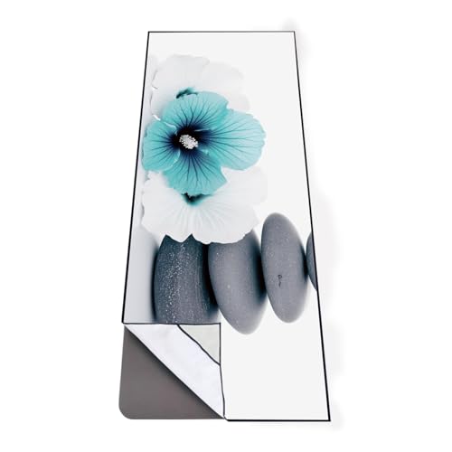QiyI Hot Yoga Towel with Grip Dots, Non Slip, 70"x26", Blue White Flowers - color: Pebbles & Blue White Flowers, size: 70"x26"