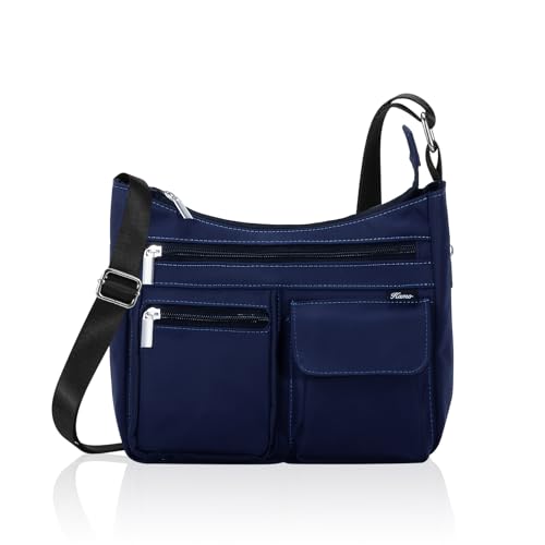 Kamo Crossbody for Women - Multi-pocket Shoulder Lightweight Messenger Casual Printed Purse Handbag Travel Bag - color: Dark Blue