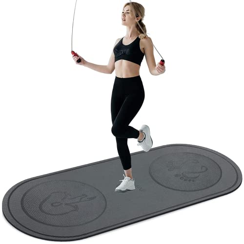 Jump Rope Mat 71"/63"x24" Larger Non-Slip Indoor Outdoor Exercise Fitness Mat, High-Density Workout Shock Absorption for Home Gym Flooring Concrete Jumping Rope - color: 71"x31"Grey