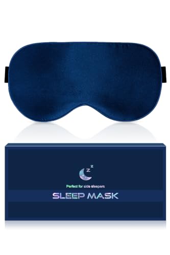 Silk Eye Mask for Sleeping - Soft Breathable Organic Natural Mulberry Silk Fabric Blackout Sleep Mask with Adjustable Straps No Pressure Eye Mask for Travel Essentials Gifts (Navy Blue) - color: Navy Blue