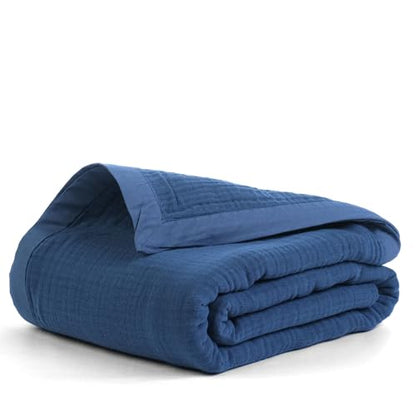 Salt Earth 100% Cotton Gauze 55"X75" Twin 4 Layered Blanket- Navy Blue | Premium Muslin Blanket for Couch,Bed,Living,Summer Lightweight, All Seasons Blankets & Throws, Boho,Travel & Skin Friendly - color: Navy Blue, size: 55"X75" Twin