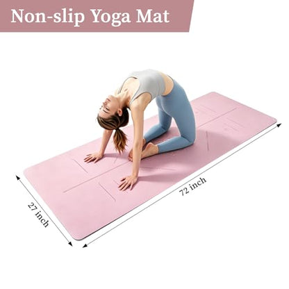U&M Professional Non Slip PU Yoga Mat with Carrying Strap & Alignment Line, 72"x27" Extra Wide 0.2" Thick Exercise Mat for Home Gym | Sweatproof High Density | Anti-tear | Textured Surface | Natural Rubber Bottom Workout Mat for Women & Men Yoga Pilates F