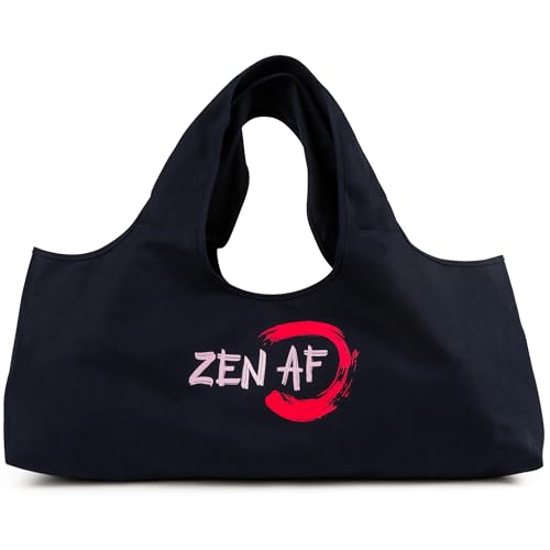 Wild Essentials Yoga Bag, Exercise, Tote, Large Carrier, Shoulder Strap, Inner Pocket, Fits Most Mats, Recycled Cotton Canvas - color: Dark Blue-Zen AF