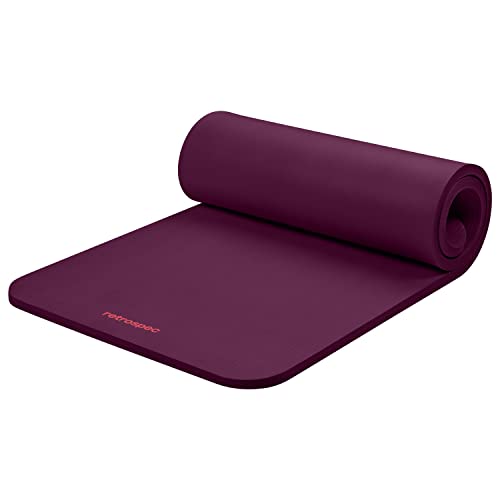 Retrospec Solana Yoga Mat 1" Thick w/Nylon Strap for Men & Women - Non Slip Exercise Mat for Home Yoga, Pilates, Stretching, Floor & Fitness Workouts - color: Boysenberry