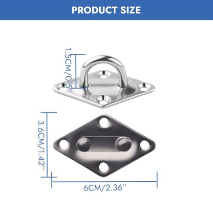 4Pcs M5 Stainless Steel Square Pad Eye U-Bracket – 60x36mm Ceiling Mount Ring with Screws & Anchors for Hammock, Swing, Sandbag, Plants - size: 60mm*36mm