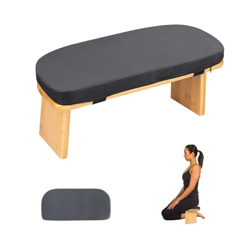 Meditation Bench with Cushion Foldable Ergonomic Bamboo Kneeling Stool Seiza Bench Wooden Meditation Stool Chair Zen Lotus Yoga Stool Floor Sitting Prayer Bench Removable Pillow
