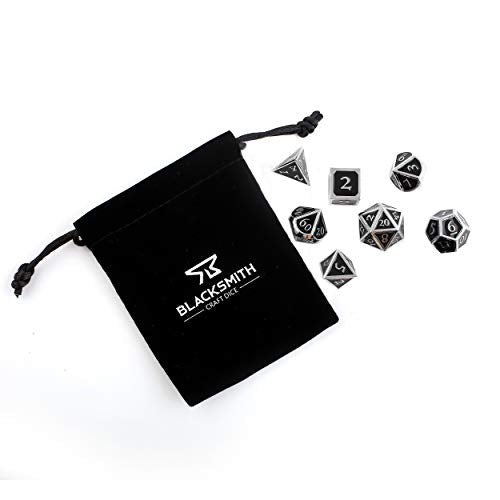 HEIMDALLR Metal D&D Dice Set 7 pcs - Dice Box & Velvet Dice Bag; Metal DND Dice Set D&D (Dungeons and Dragons) w D20 - Blacksmith Craft Dice (Darkstar) - color: 08 Darkstar