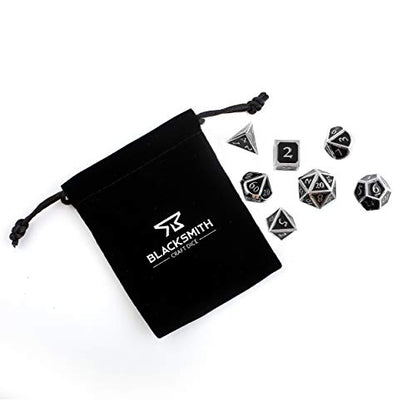 HEIMDALLR Metal D&D Dice Set 7 pcs - Dice Box & Velvet Dice Bag; Metal DND Dice Set D&D (Dungeons and Dragons) w D20 - Blacksmith Craft Dice (Darkstar) - color: 08 Darkstar