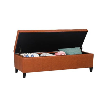 Joveco 51 Inch Storage Bench,Leather Tufted Storage Ottoman with Legs - color: 51", Dark Orange