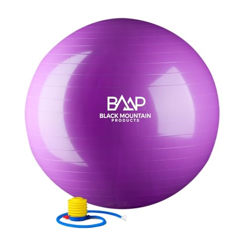 Black Mountain Products Exercise Stability Yoga Ball, Foot Pump, Ball Plug, Plug Puller, 2000 Lbs Static Weight Capacity Antiburst - color: Purple, size: 85cm