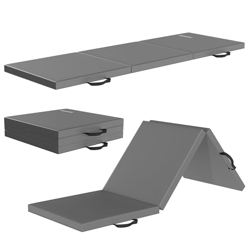 Fitvids Folding Exercise Gymnastics Mat for Tumbling, 2'x6'x2" Gym Workout Mat with Carrying Handles High-Density Anti-Tear Portable Fitness Aerobics Mats for Home Gym Yoga Pilates MMA Core Training - color: Graphite