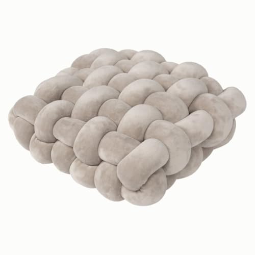 Knot Pillow Meditation Cushion Large Floor Cushions for Sitting Funky Throw Pillows Chair Pillows Soft Pads Square Knotted Seat Cushions for Home Decoration Living Room Bedroom Sofa Couch Grey - color: Milk Grey, size: 13*12*4.5"