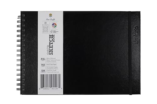 Creo Crafts 9" x 12" SketchO Sketchbook_Top Spiral Wire-O Bound_128 Pages (64 Sheets) 140gsm | Landscape Hardcover, Acid-Free Natural Shade Paper for Artists, Students & Travel Sketching - size: A4