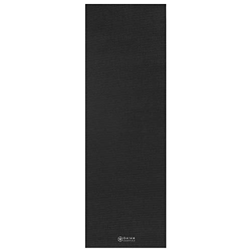 Gaiam Essentials 1/4" Thin (6mm) Yoga & Pilates, Fitness & Exercise Mat with Easy-Cinch Carrier Strap Cusion Support For Fitness and Gym Workouts - color: Black