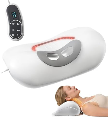 Neck Massage Pillow with Heat & Gentle Light, Contour Design for Relaxation | SOOTHING LIGHT & HEAT COMFORT,This Rupuqira heated neck massager for Neck,Shoulder and Jaw Relaxation, Home/Office Use, White