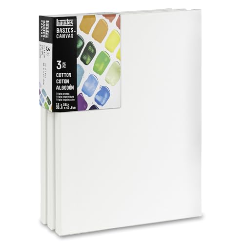 Liquitex BASICS Canvas, 3 pack, 12" x 16" | Archival, Acid-Free, Non-Toxic, Medium Texture Cotton, Pre-primed with a triple layer of acrylic gesso, Stapled & Stretched - style: 12" x 16"