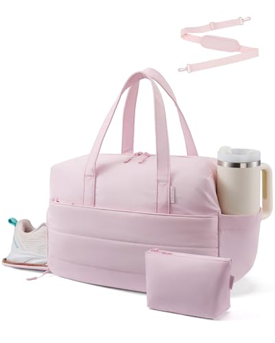 LOVEVOOK Small Gym Bag for Women with Tumbler Holder & Shoe Compartment - color: Pink, size: Small-17"