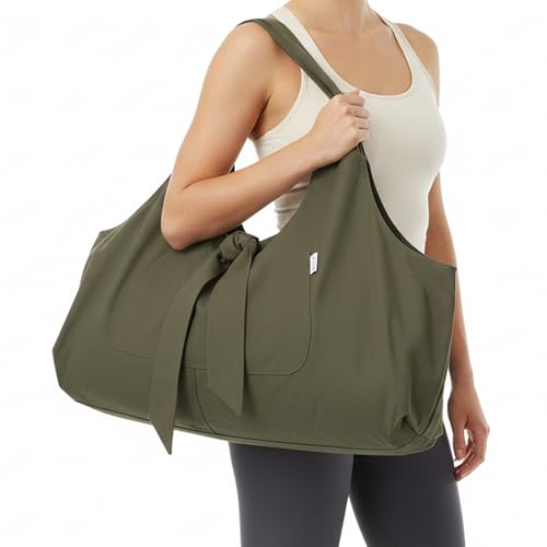 Yogiii Yoga Mat Bag | The ORIGINAL YogiiiTotePRO | Large Yoga Mat Bag or Yoga Mat Carrier with Side Pocket | Yoga Bag Fits Most Size Mats - color: Olivine Green