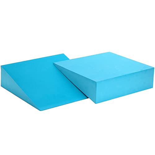 DEAYOU 2 Pack Yoga Foam Wedge, 13" EVA Foam Calf Stretch Slant Board for Lower Leg Strength Improve, Squat Wedge Incline Block for Workout, Exercise, Heel, Foot, Knee Pad, Wrist Back Support (Blue)