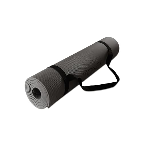 TONE Fitness Yoga Mat 1/4" Thick Non Slip Exercise & Pilates Mat for Home Workouts with Carrying Strap | Multiple Options - color: Black, style: Pyramid Pattern
