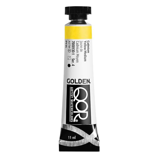 GOLDEN QoR Artist Watercolors, Cadmium Yellow Medium, 11 ml Tube, Professional Watercolor Paint, Semi-Transparent - color: Cadmium Yellow Medium