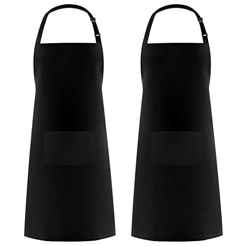 Syntus Apron for Men Women, Adjustable Cooking Kitchen Apron with 2 Pockets | Machine Washable, Firm Stitching, Stain Resistance, Long Tie Straps, 2 Pockets, Versatility, Unisex Use, Gift, BBQ - color: Basic Black, style: 2 Cotton