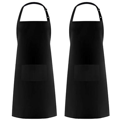 Syntus Apron for Men Women, Adjustable Cooking Kitchen Apron with 2 Pockets | Machine Washable, Firm Stitching, Stain Resistance, Long Tie Straps, 2 Pockets, Versatility, Unisex Use, Gift, BBQ - color: Basic Black, style: 2 Cotton