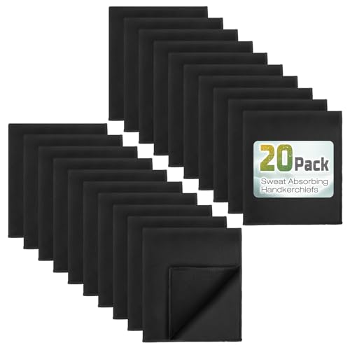 20팩 30.5cm x 25.4cm(12 x 10인치) 극세사 땀 흡수 손수건, 남성용, 빠른 건조 땀 걸레 타월, 얼굴, 목, 헬스장용 - color: 20블랙
