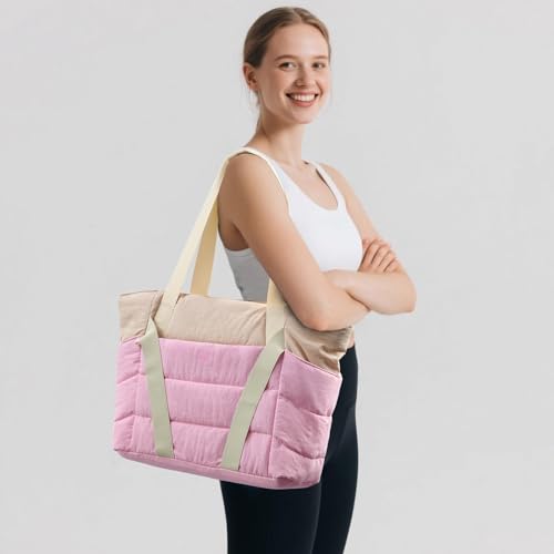 Axcone Women's Yoga Tote Bag with Luggage Sleeve & Mat Straps - Gym Work Bag for Office, Commute, Sports,Travel - color: Pink