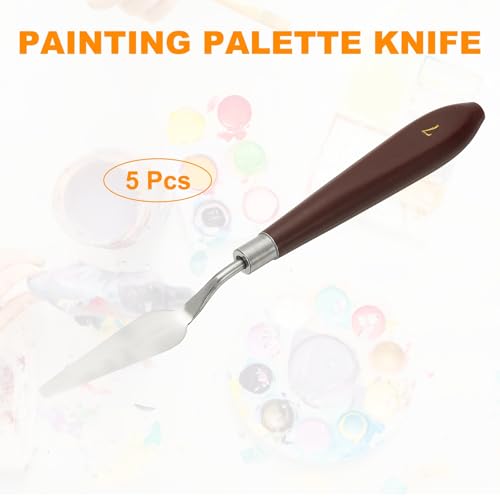 HARFINGTON 5pcs Palette Knife Painting Tool 2.2" x 0.59" Stainless Steel Art Spatula Pallet Knives Scrapers Tools with Plastic Handle for Acrylic Oil Canvas Mixing Spreading, Red/Silver - size: 2.2" x 0.59"